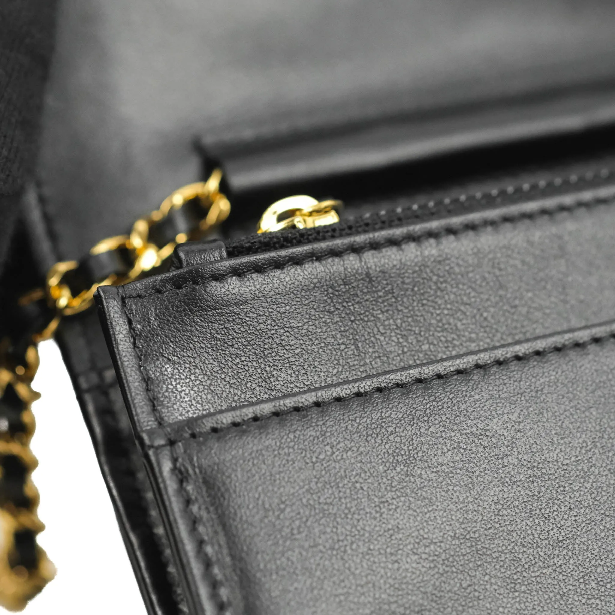 Chanel Quilted Wallet on Chain WOC Stitching Black Lambskin Gold Hardware