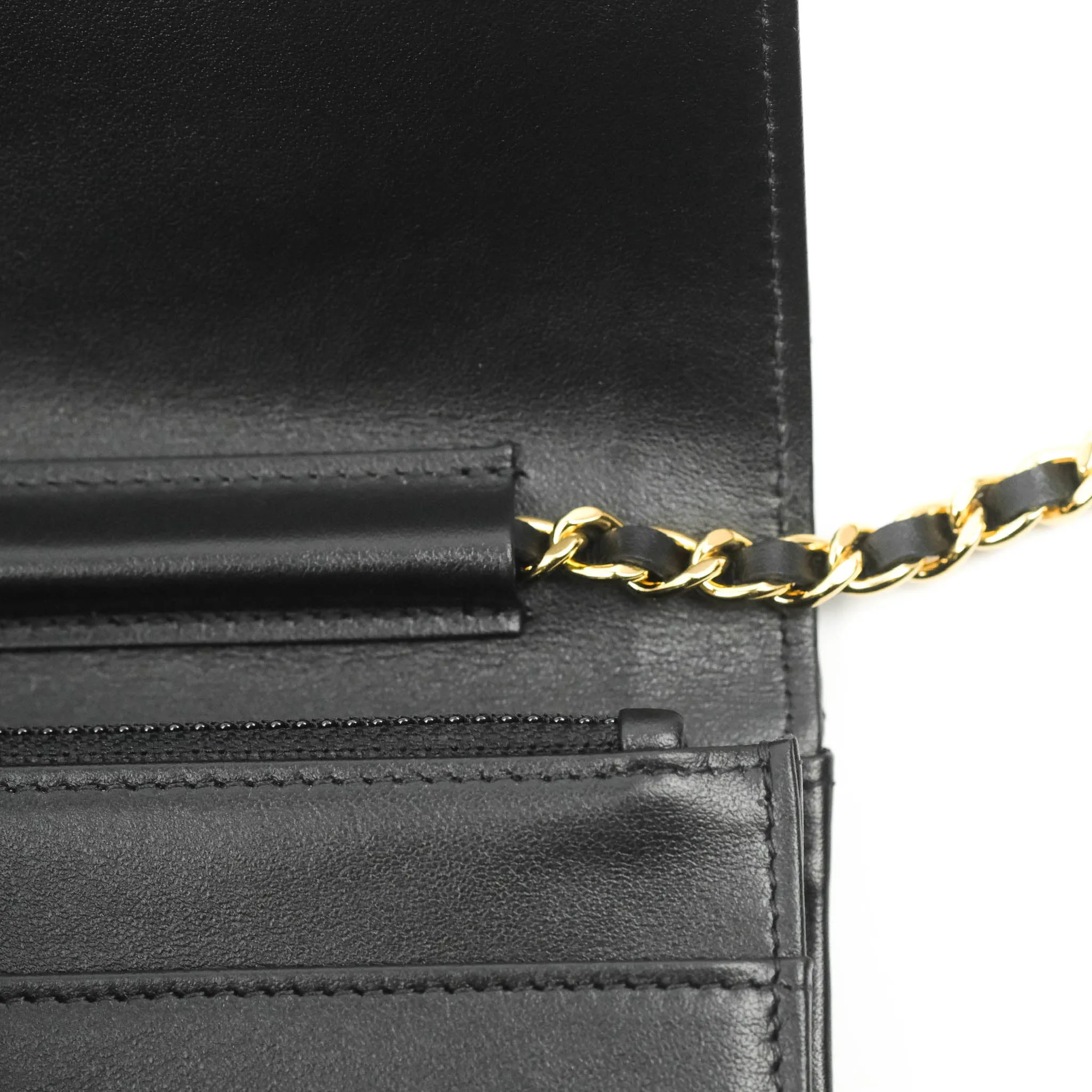Chanel Quilted Wallet on Chain WOC Stitching Black Lambskin Gold Hardware