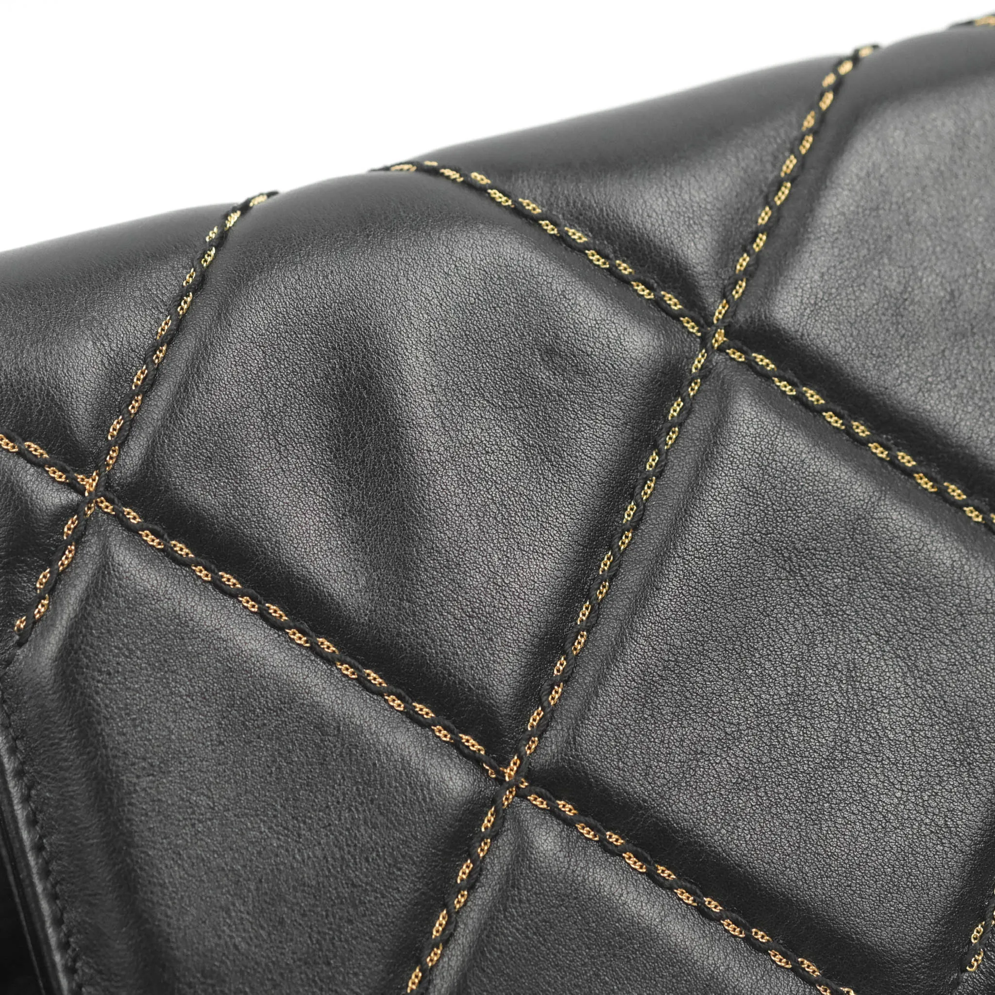 Chanel Quilted Wallet on Chain WOC Stitching Black Lambskin Gold Hardware