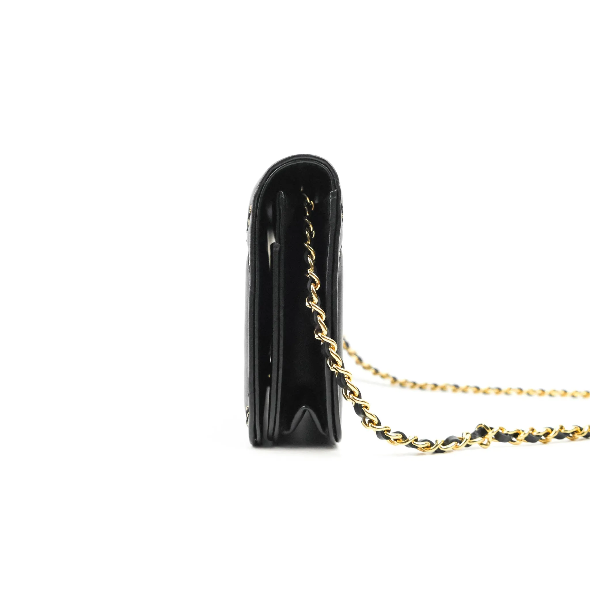 Chanel Quilted Wallet on Chain WOC Stitching Black Lambskin Gold Hardware