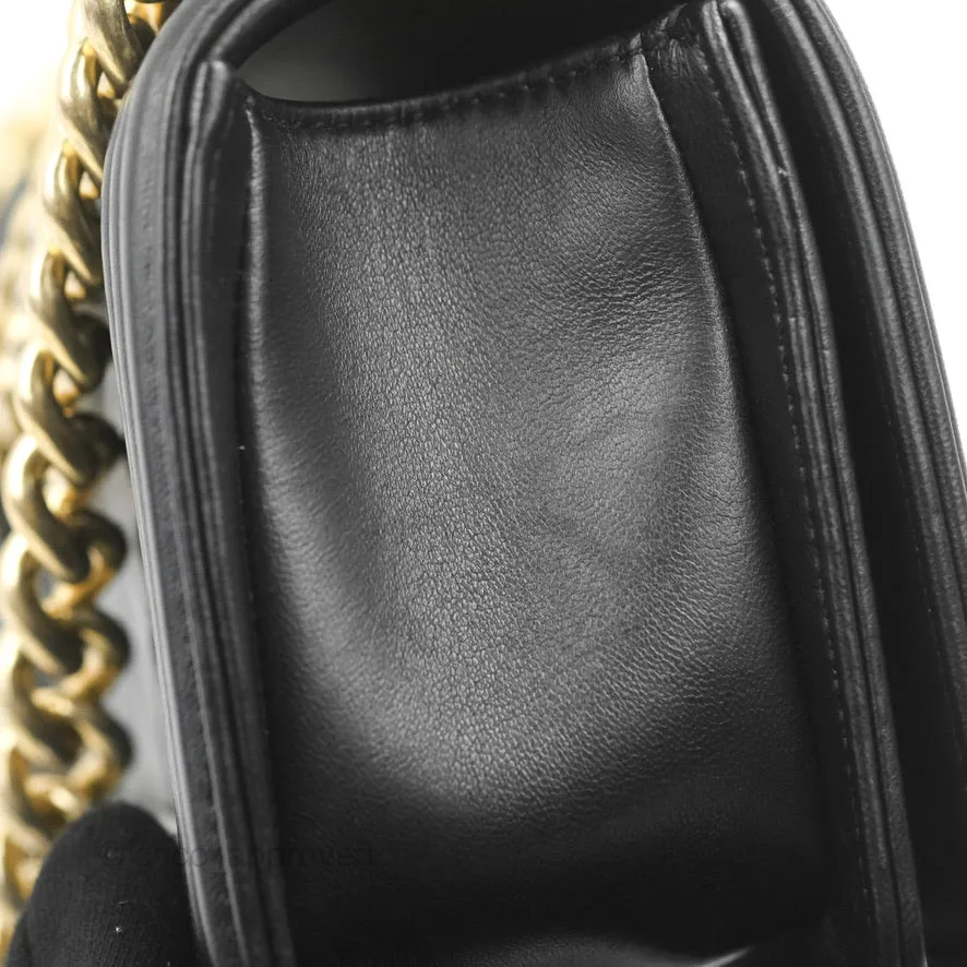 Chanel Small Boy Black Lambskin Aged Gold Hardware