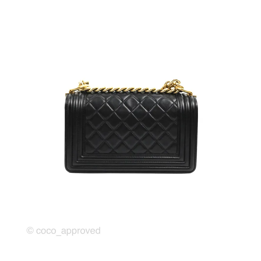Chanel Small Boy Black Lambskin Aged Gold Hardware