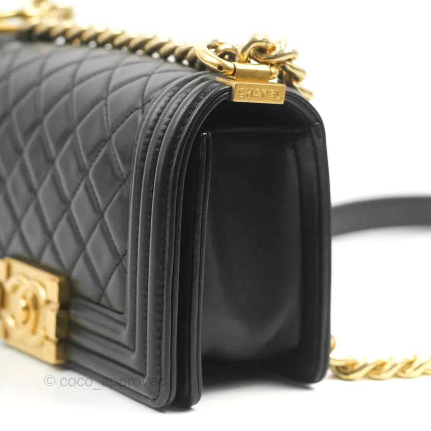 Chanel Small Boy Black Lambskin Aged Gold Hardware