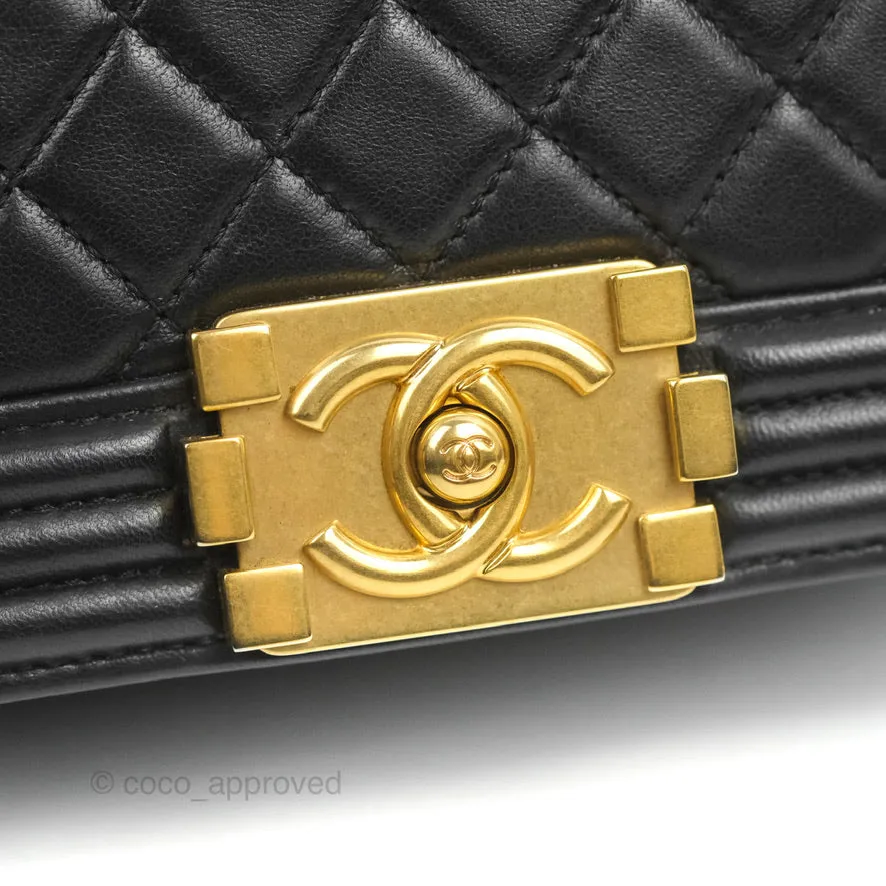 Chanel Small Boy Black Lambskin Aged Gold Hardware