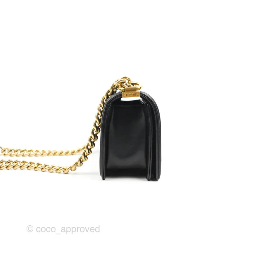 Chanel Small Boy Black Lambskin Aged Gold Hardware