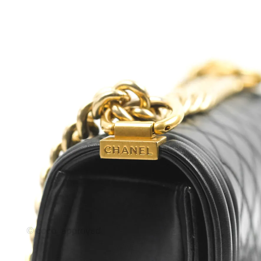 Chanel Small Boy Black Lambskin Aged Gold Hardware
