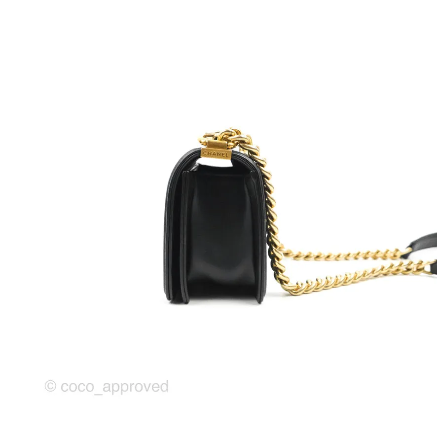 Chanel Small Boy Black Lambskin Aged Gold Hardware