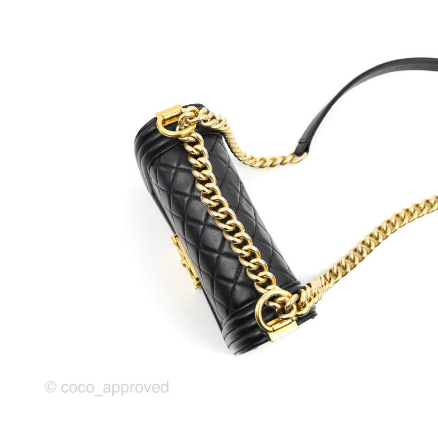 Chanel Small Boy Black Lambskin Aged Gold Hardware