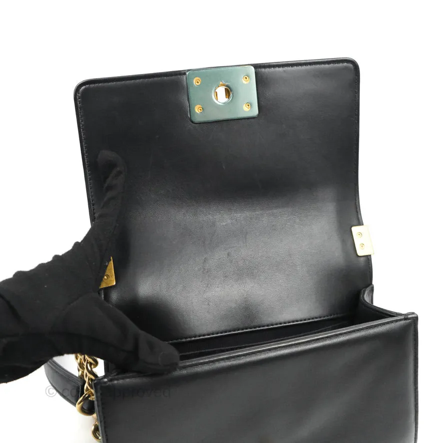Chanel Small Boy Black Lambskin Aged Gold Hardware