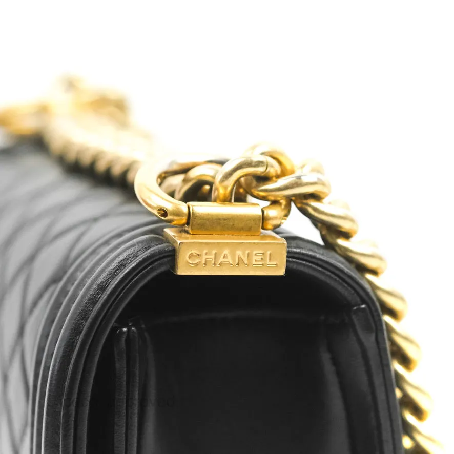 Chanel Small Boy Black Lambskin Aged Gold Hardware