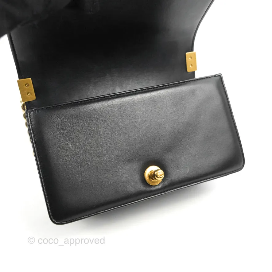 Chanel Small Boy Black Lambskin Aged Gold Hardware