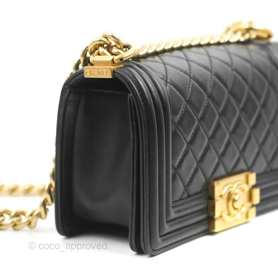 Chanel Small Boy Black Lambskin Aged Gold Hardware