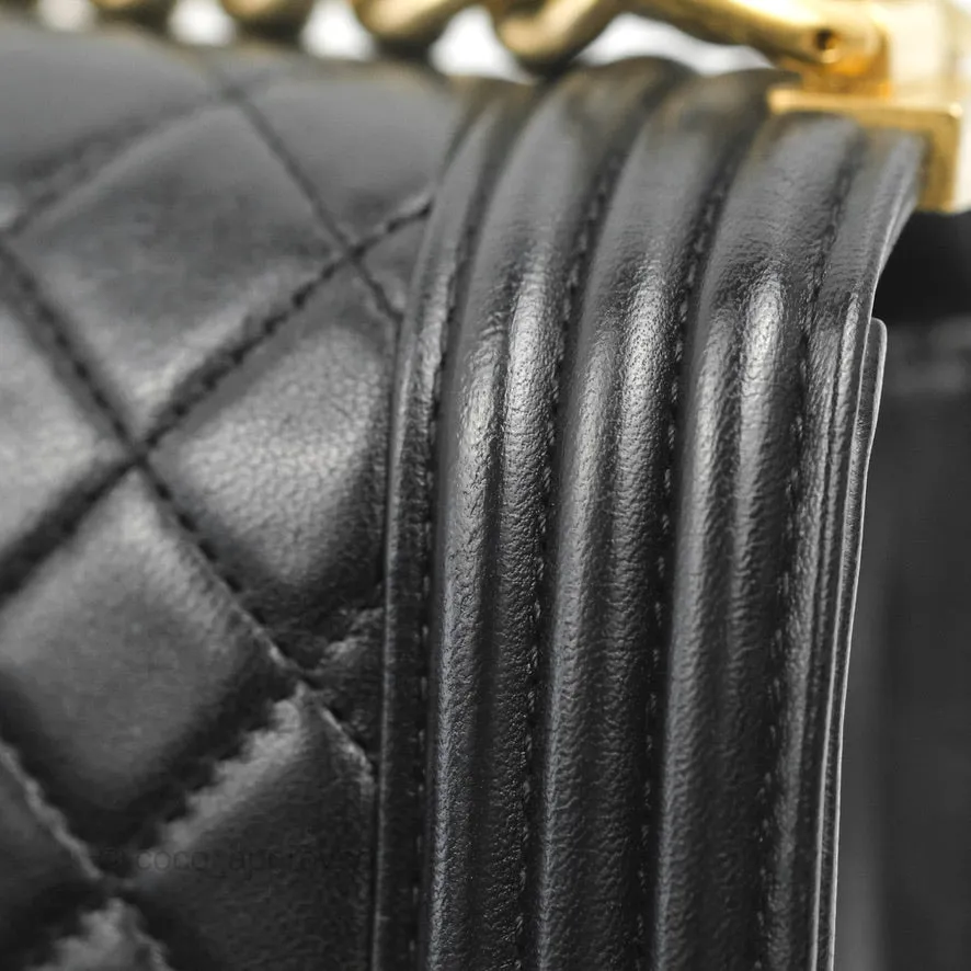 Chanel Small Boy Black Lambskin Aged Gold Hardware