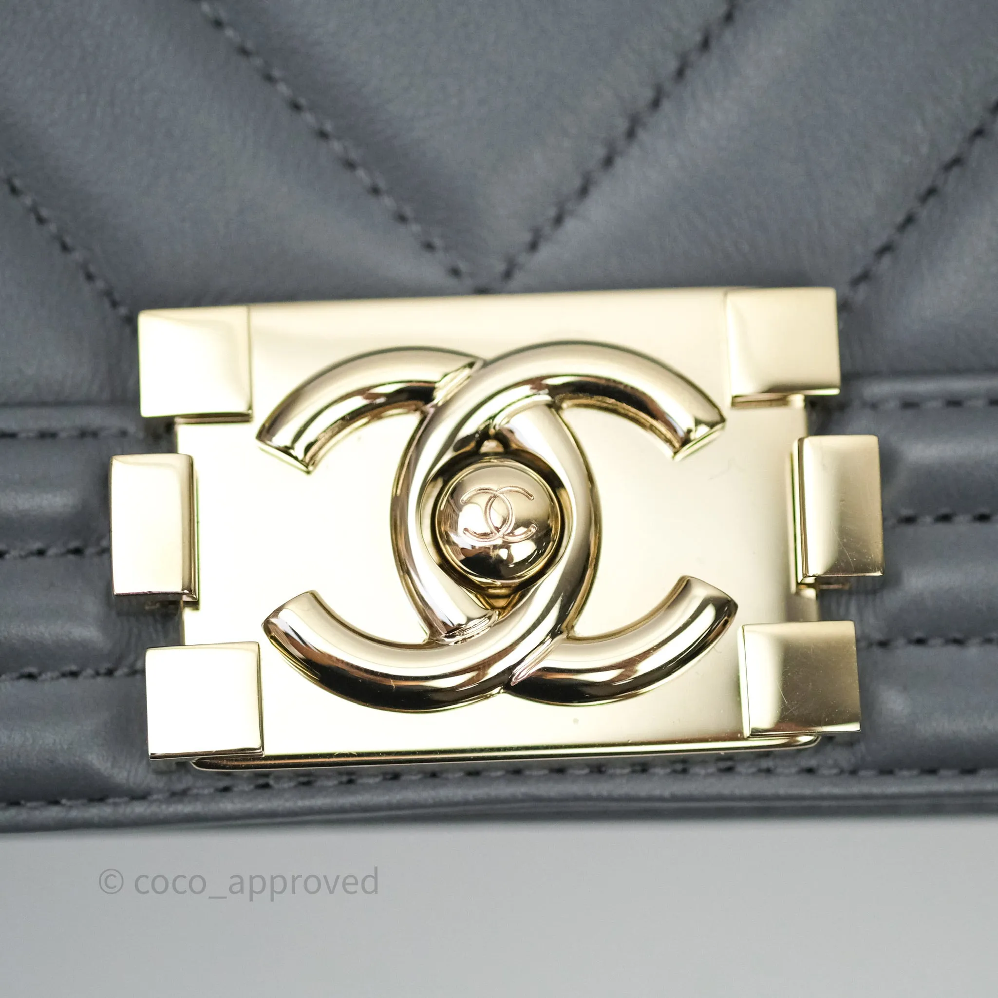 Chanel Small Boy Chevron Grey Calfskin Gold Hardware