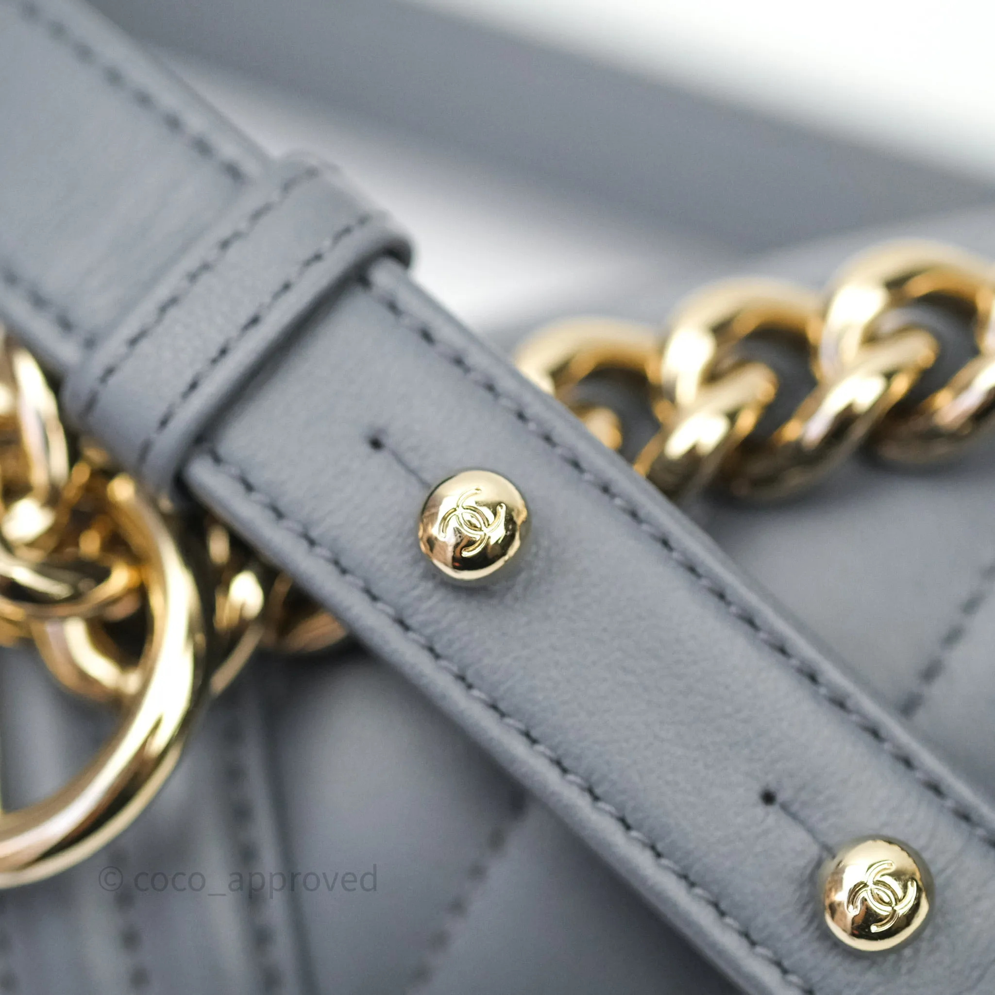 Chanel Small Boy Chevron Grey Calfskin Gold Hardware