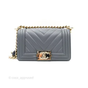 Chanel Small Boy Chevron Grey Calfskin Gold Hardware