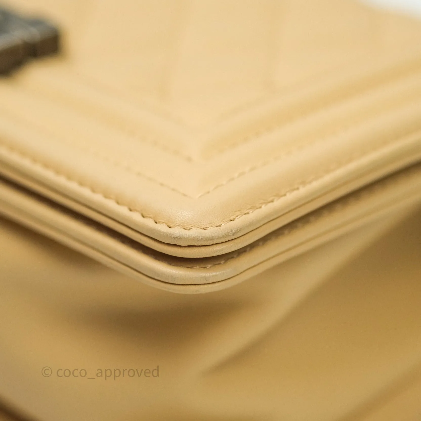 Chanel Small Boy Quilted Beige Calfskin Ruthenium Hardware