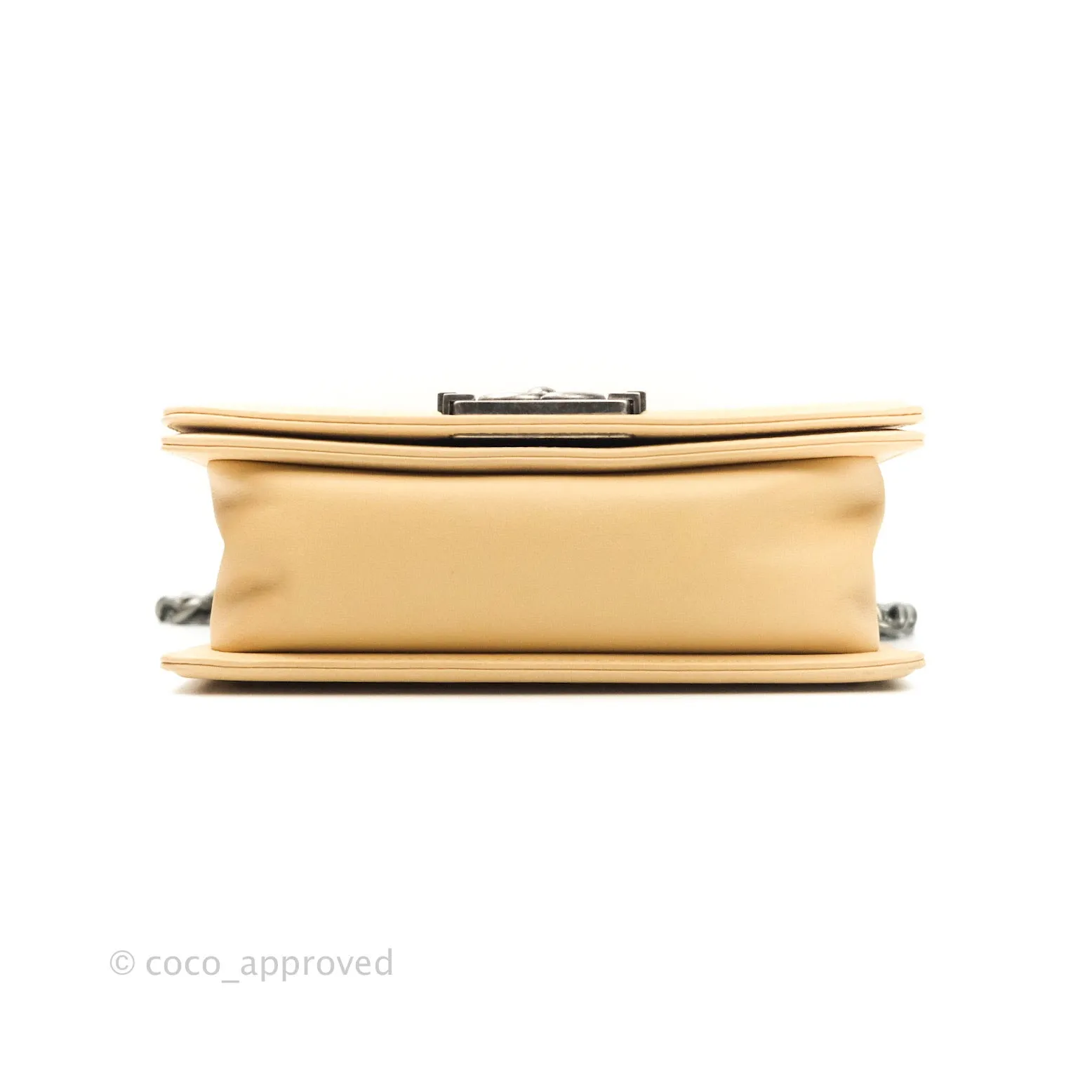 Chanel Small Boy Quilted Beige Calfskin Ruthenium Hardware