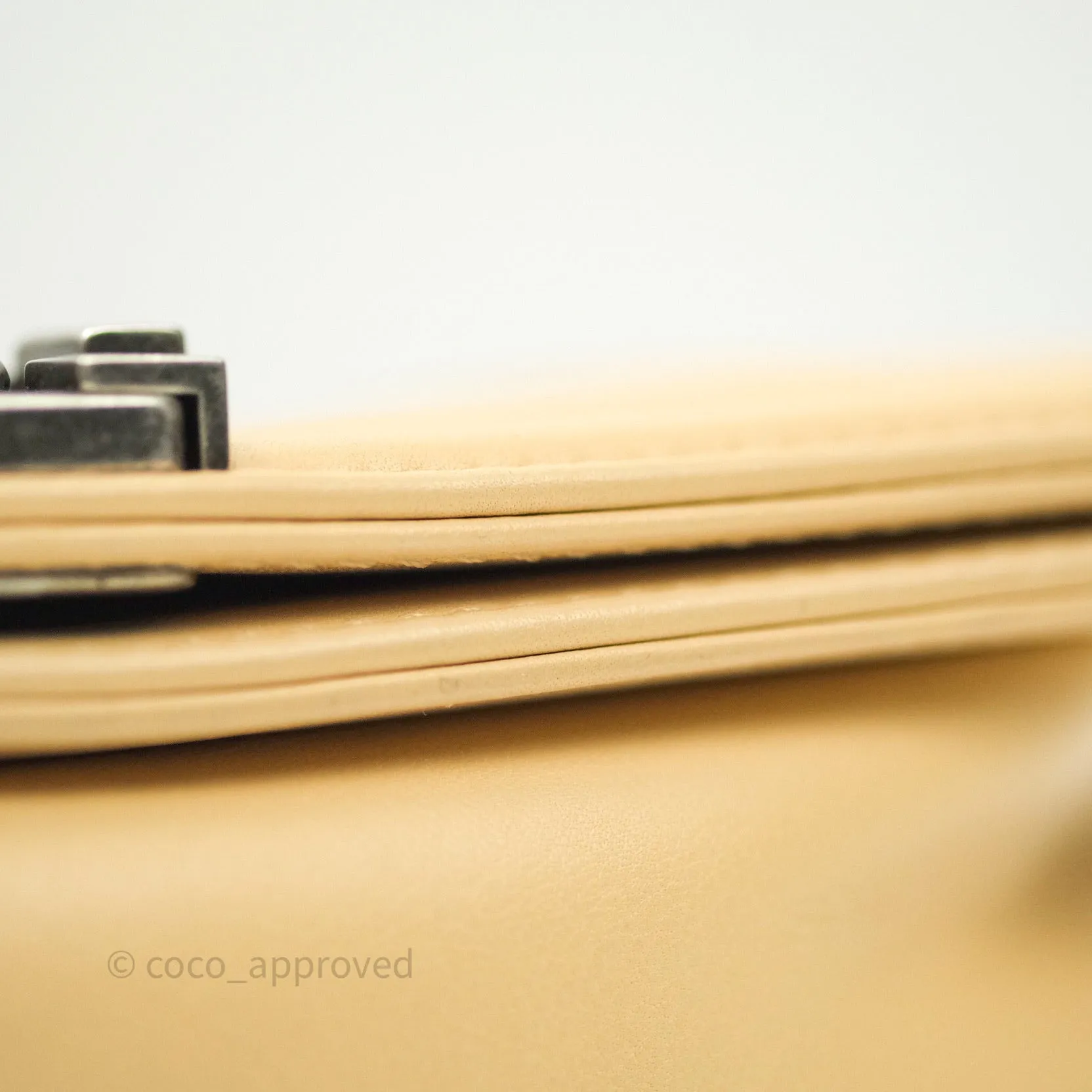 Chanel Small Boy Quilted Beige Calfskin Ruthenium Hardware