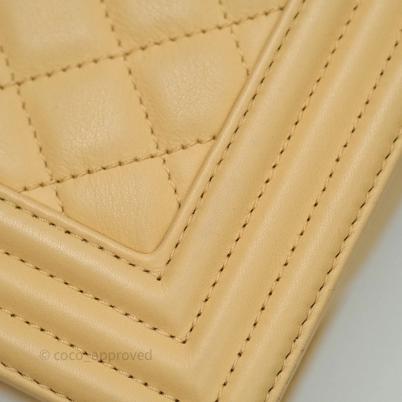 Chanel Small Boy Quilted Beige Calfskin Ruthenium Hardware