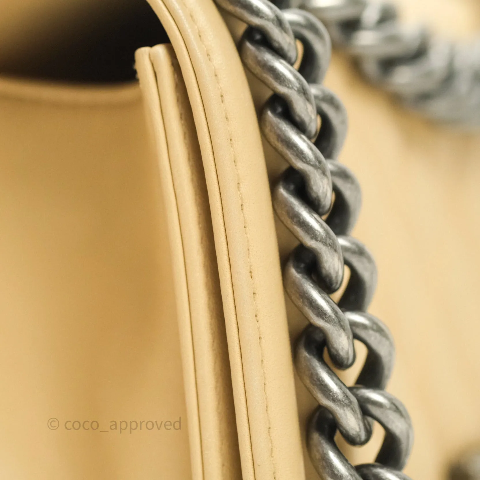 Chanel Small Boy Quilted Beige Calfskin Ruthenium Hardware