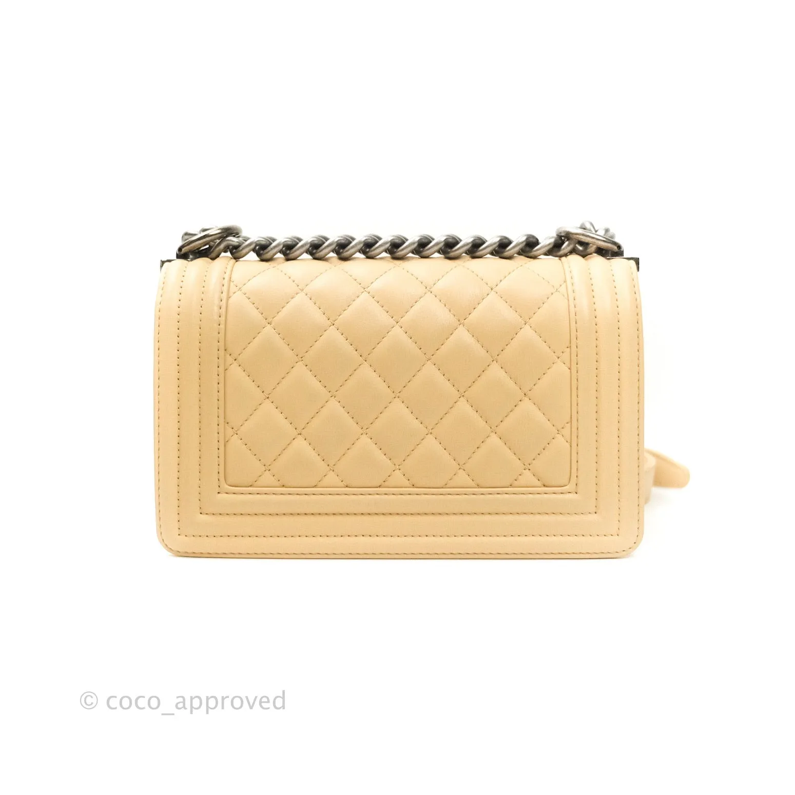 Chanel Small Boy Quilted Beige Calfskin Ruthenium Hardware