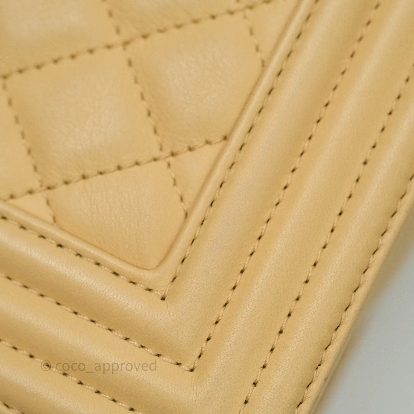 Chanel Small Boy Quilted Beige Calfskin Ruthenium Hardware