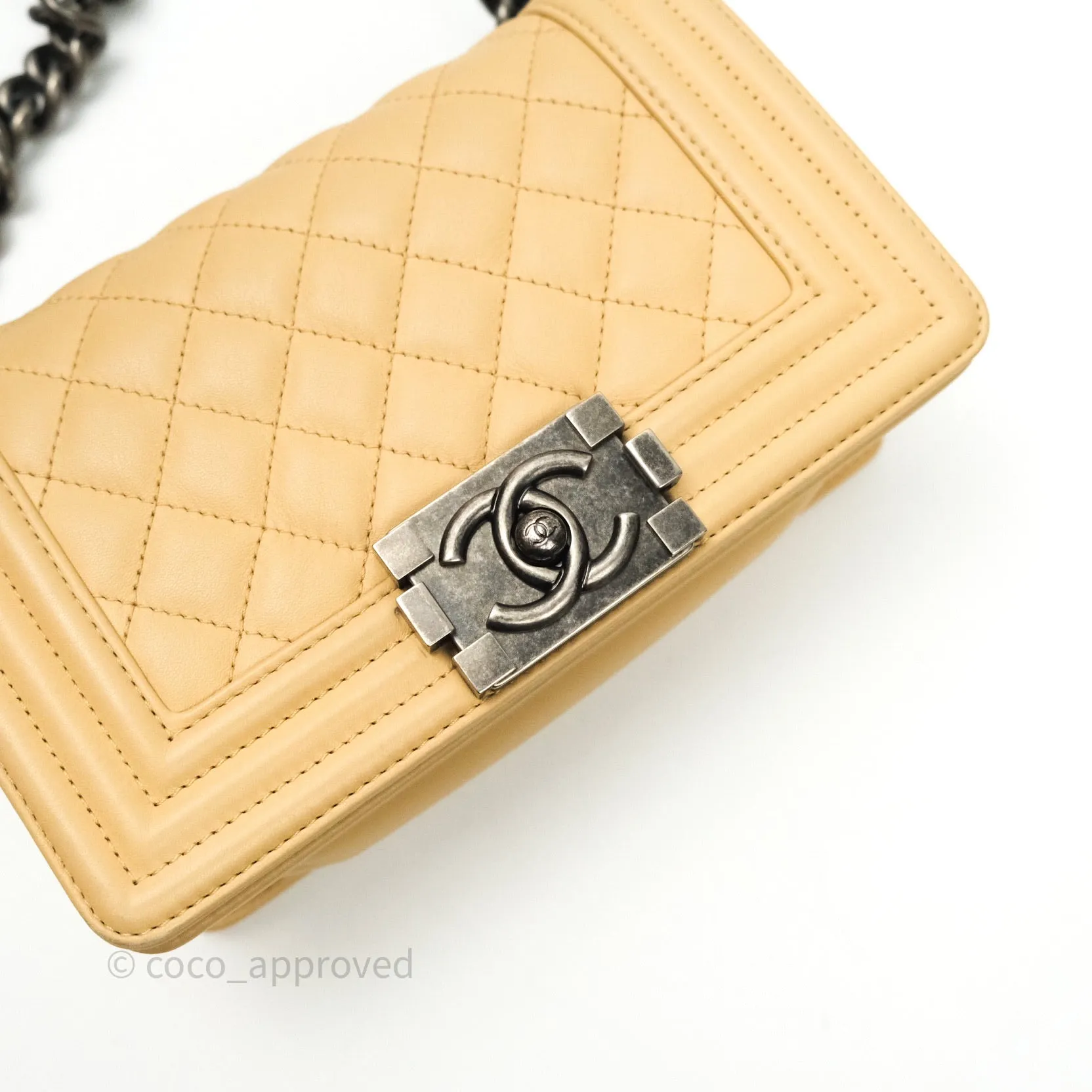 Chanel Small Boy Quilted Beige Calfskin Ruthenium Hardware