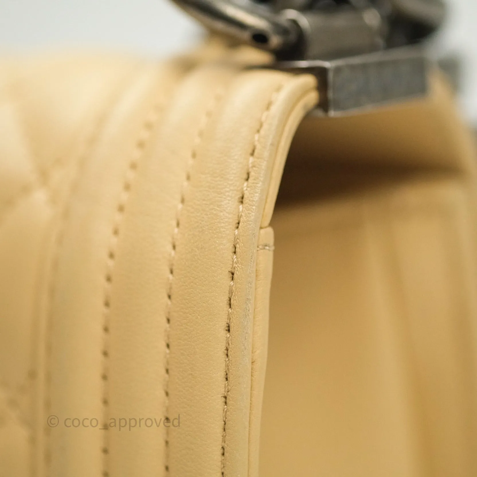 Chanel Small Boy Quilted Beige Calfskin Ruthenium Hardware