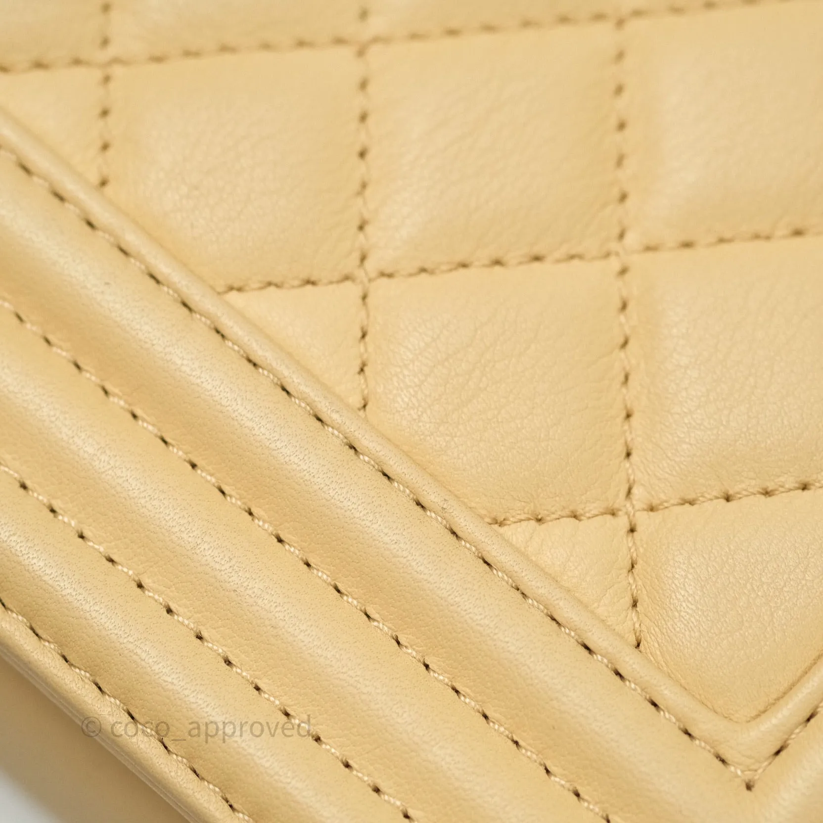 Chanel Small Boy Quilted Beige Calfskin Ruthenium Hardware