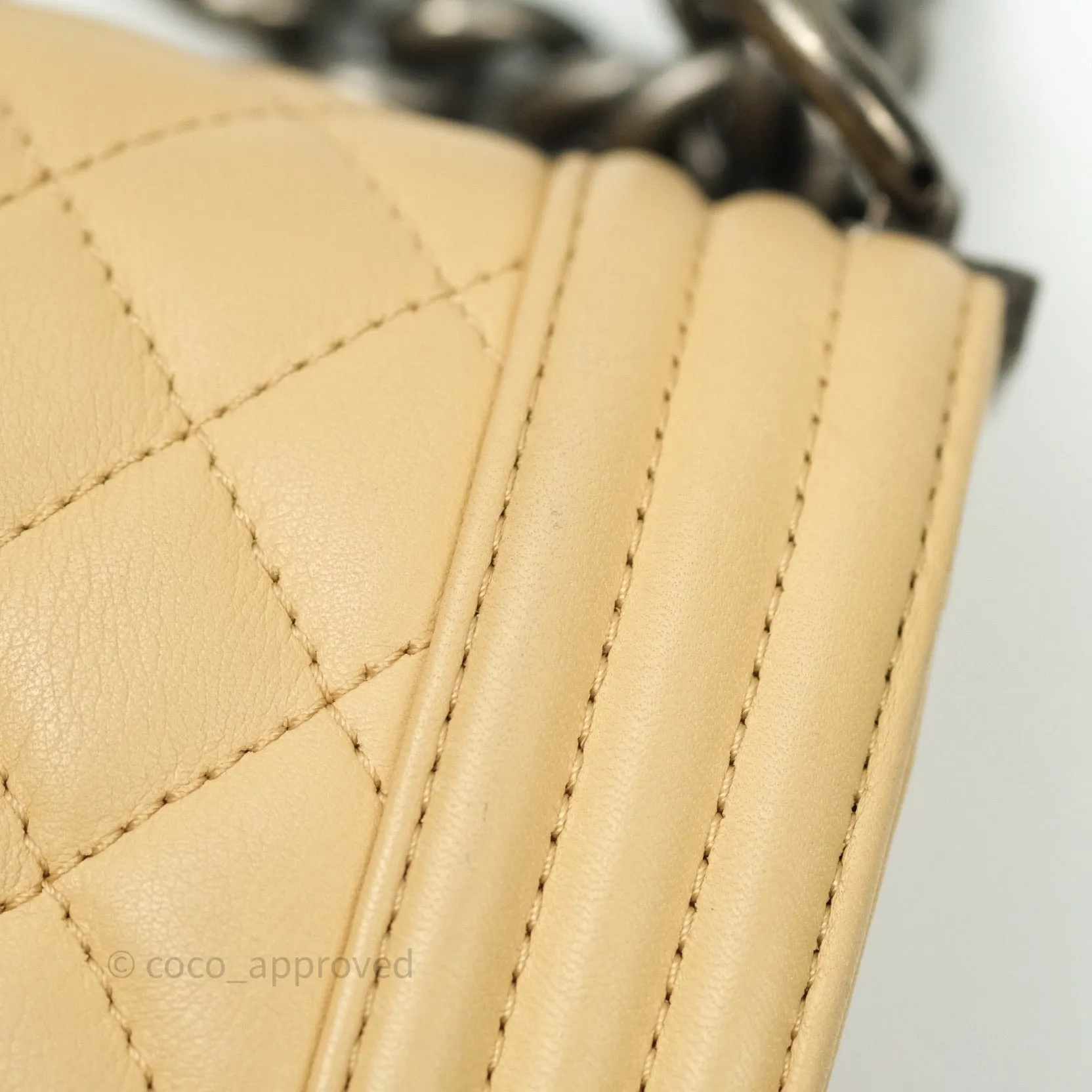 Chanel Small Boy Quilted Beige Calfskin Ruthenium Hardware