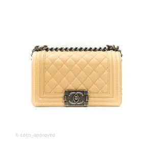 Chanel Small Boy Quilted Beige Calfskin Ruthenium Hardware