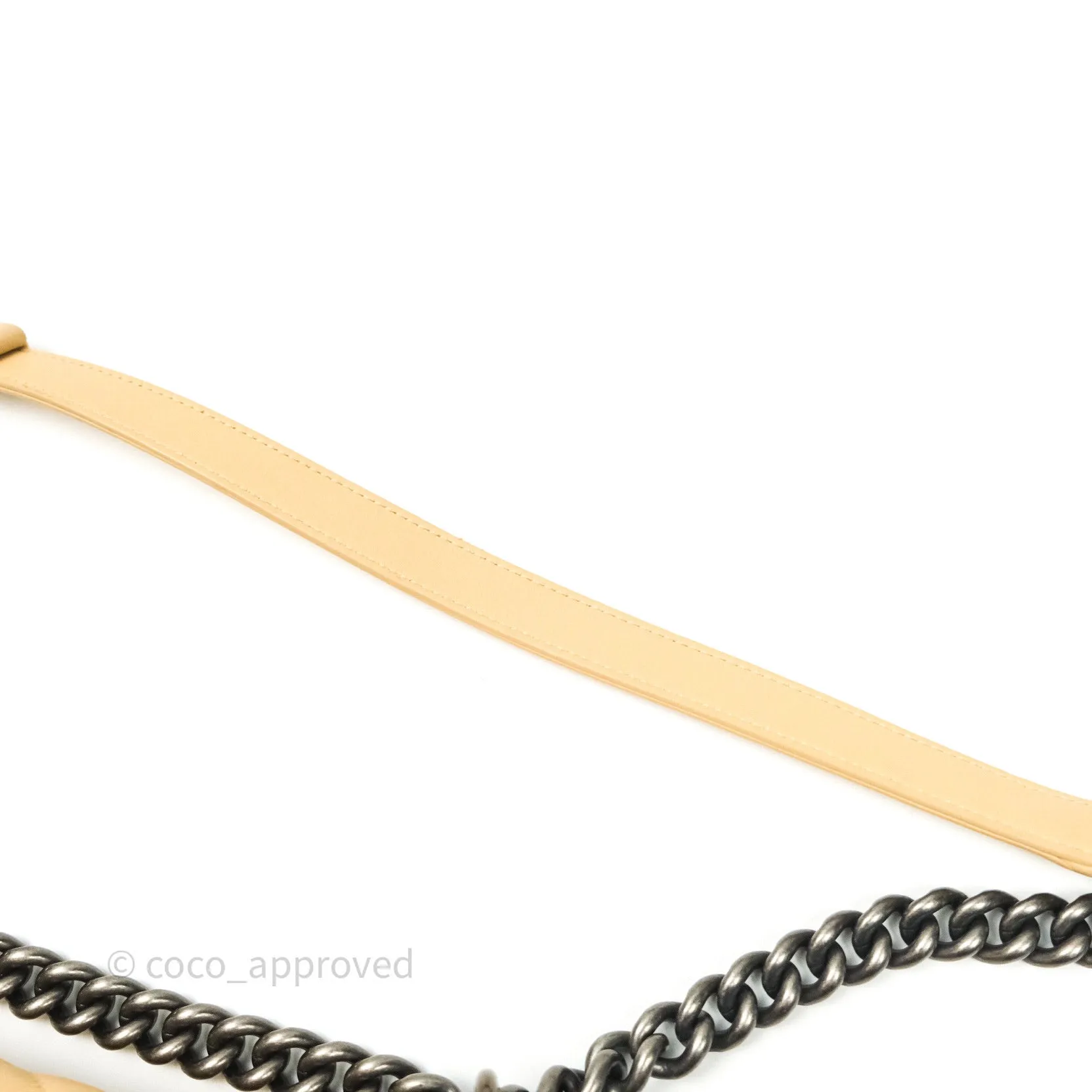 Chanel Small Boy Quilted Beige Calfskin Ruthenium Hardware