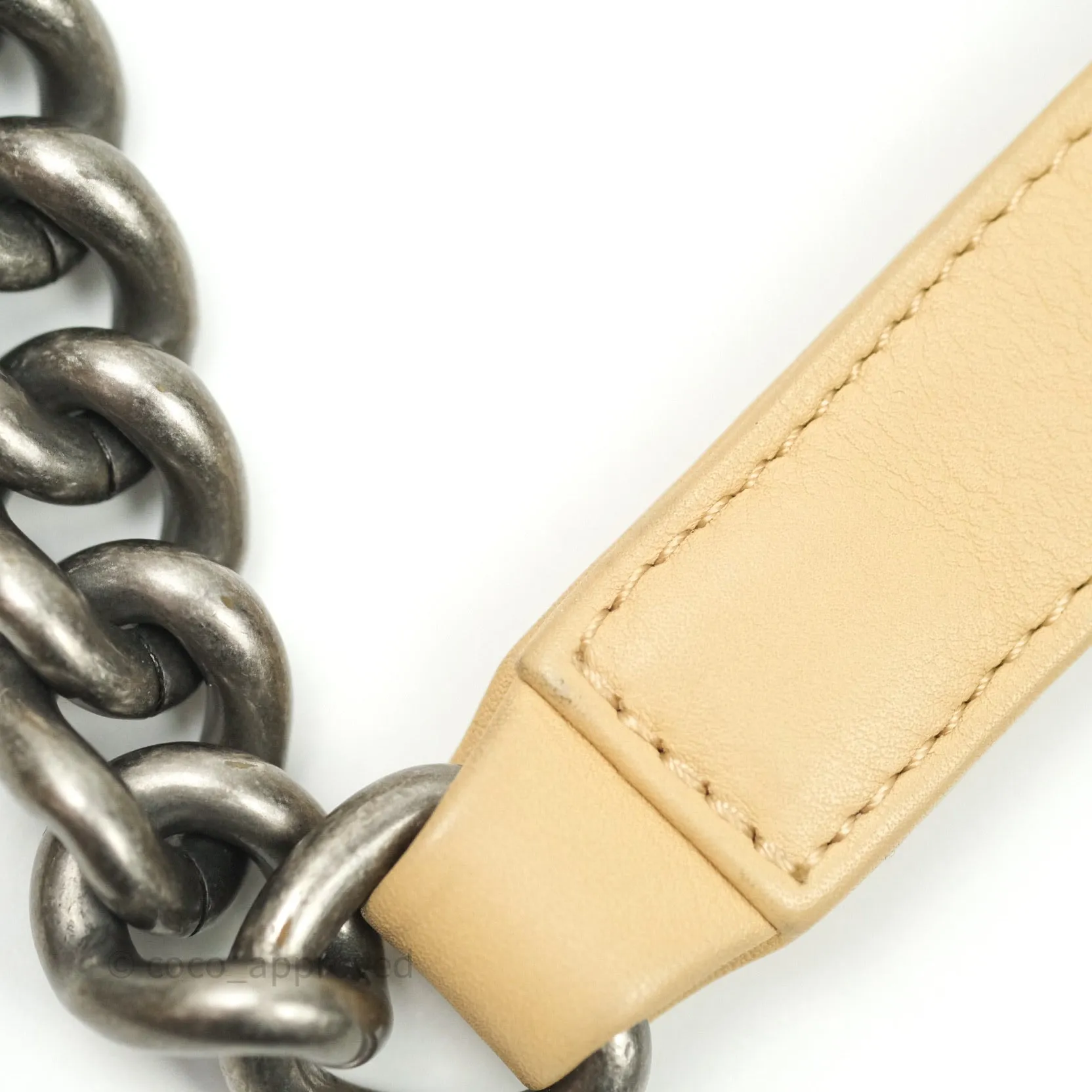 Chanel Small Boy Quilted Beige Calfskin Ruthenium Hardware
