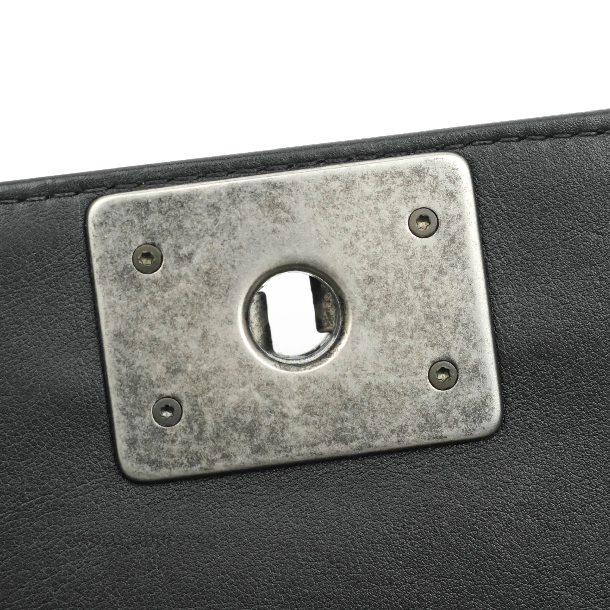 Chanel Small Chevron Boy Black Calfskin Ruthenium Hardware