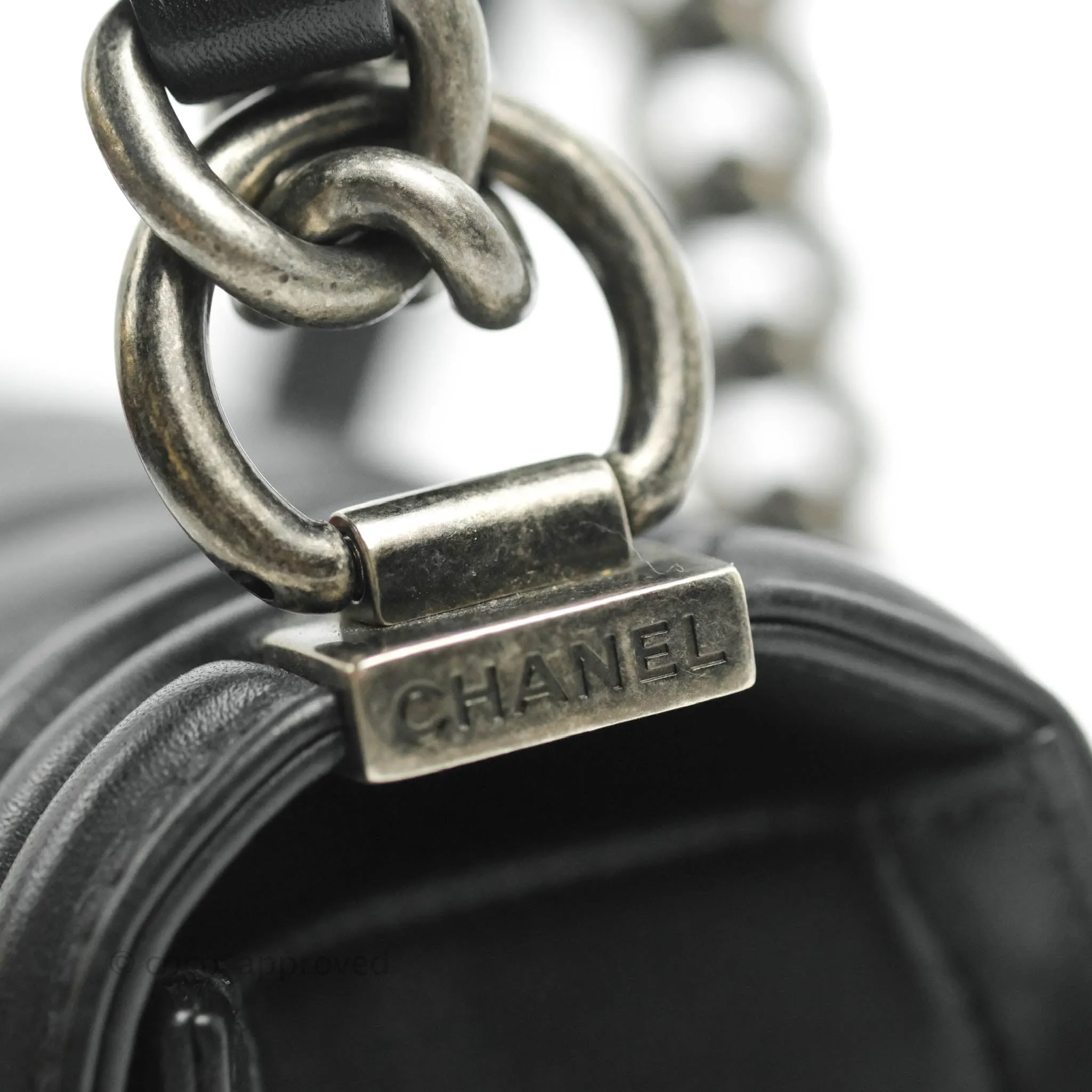 Chanel Small Chevron Boy Black Calfskin Ruthenium Hardware