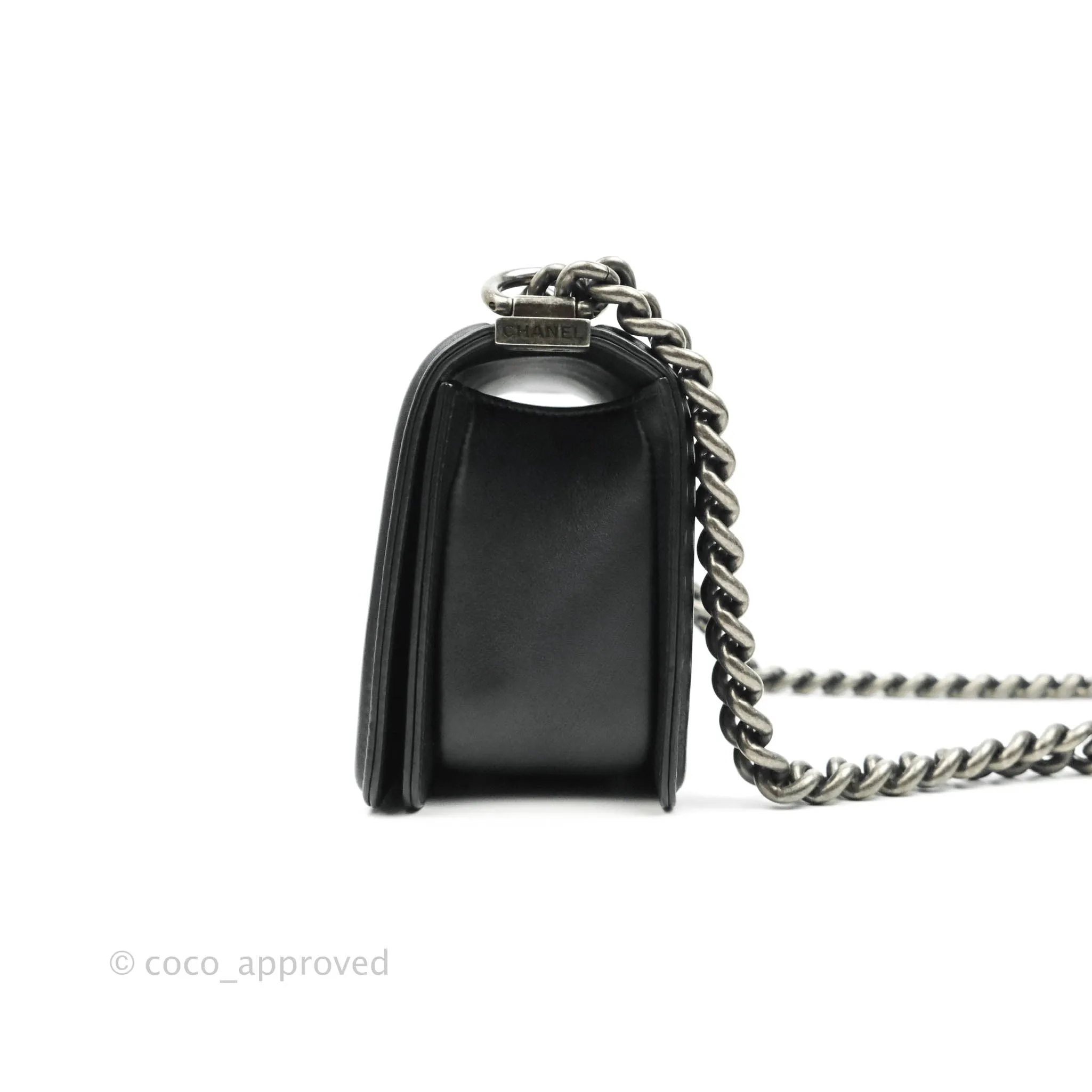 Chanel Small Chevron Boy Black Calfskin Ruthenium Hardware