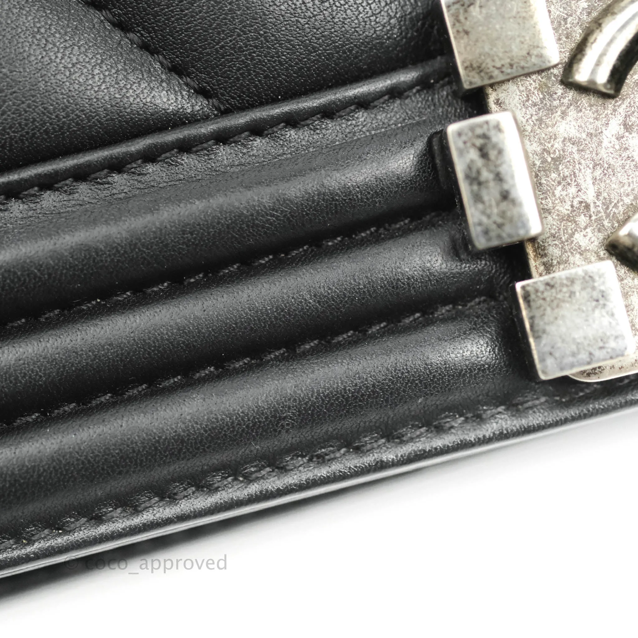 Chanel Small Chevron Boy Black Calfskin Ruthenium Hardware