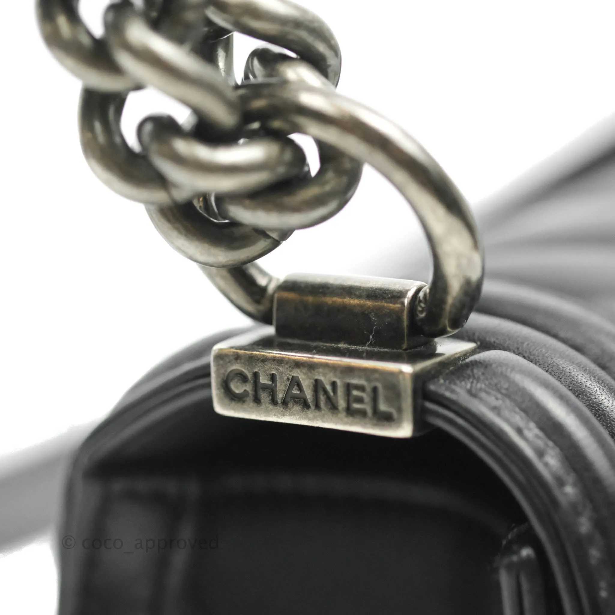 Chanel Small Chevron Boy Black Calfskin Ruthenium Hardware