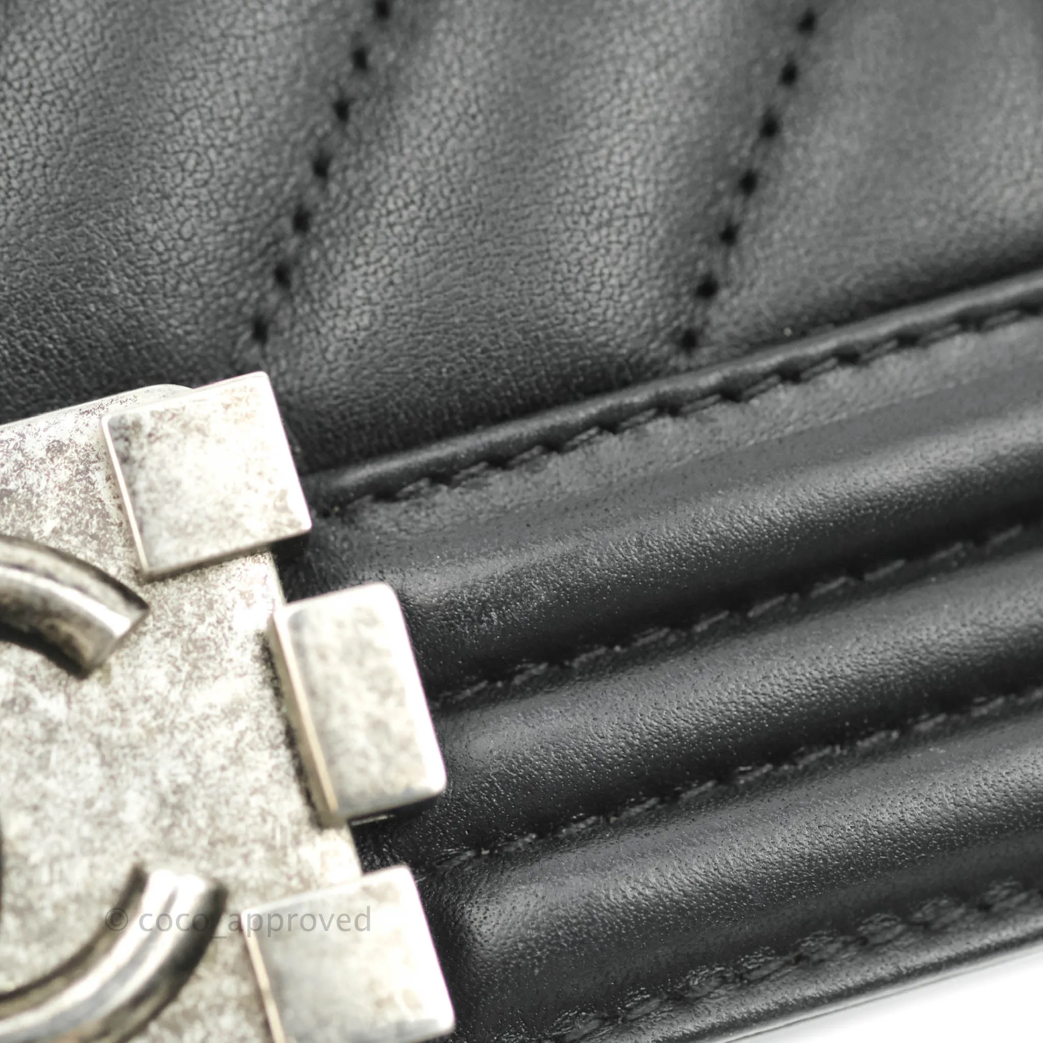 Chanel Small Chevron Boy Black Calfskin Ruthenium Hardware