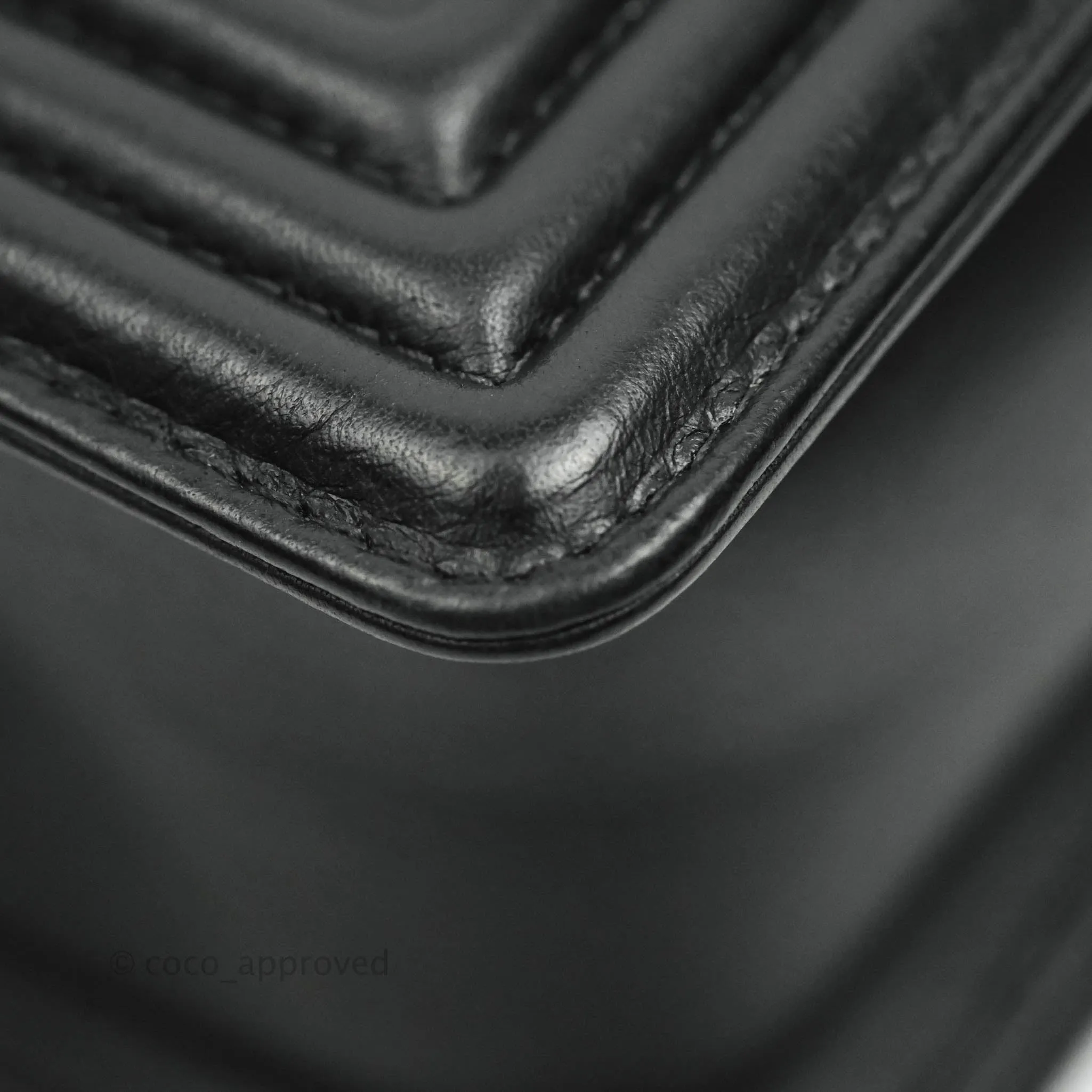 Chanel Small Chevron Boy Black Calfskin Ruthenium Hardware