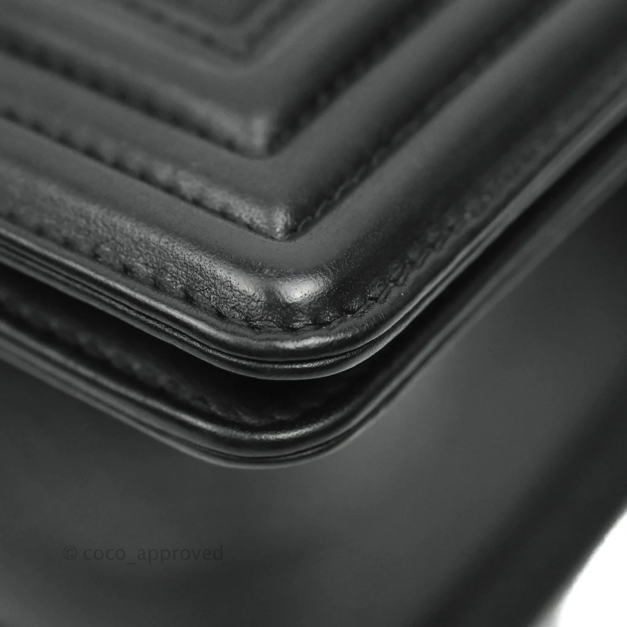 Chanel Small Chevron Boy Black Calfskin Ruthenium Hardware