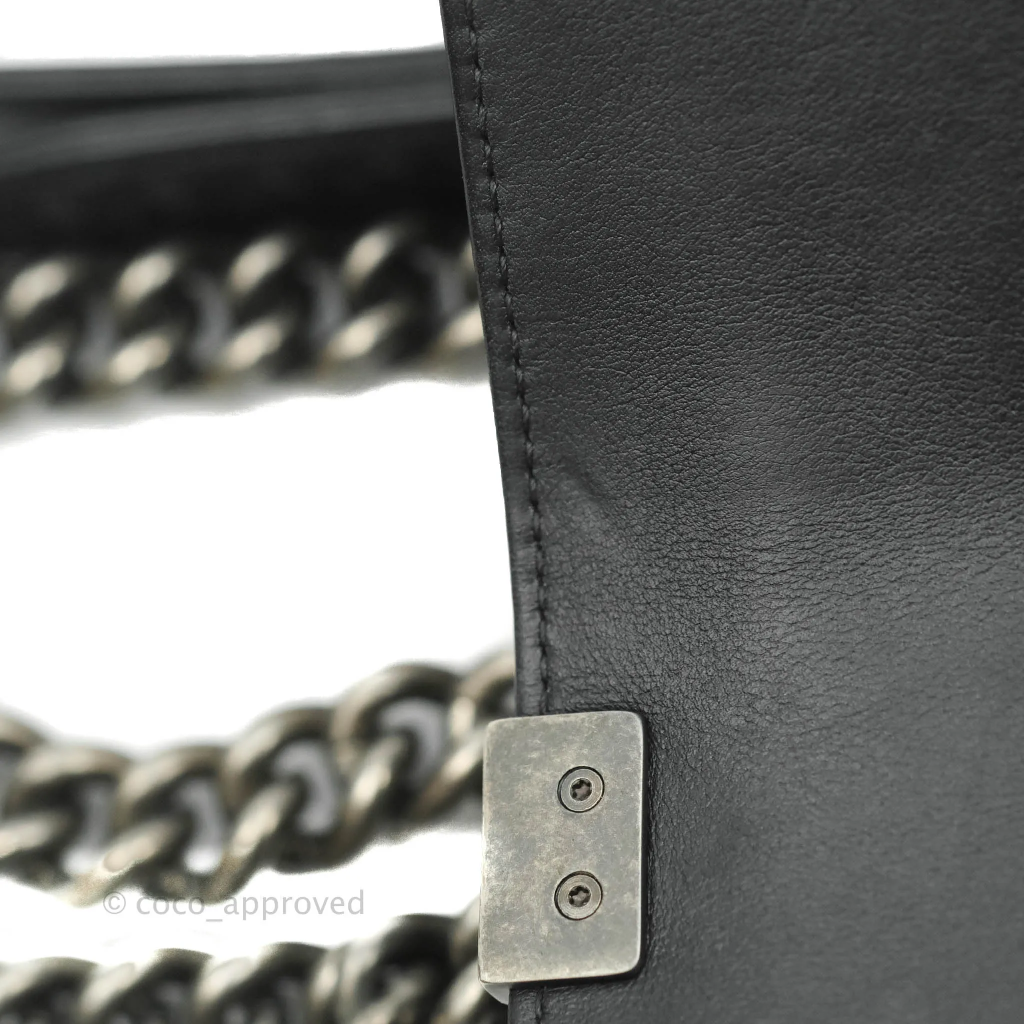 Chanel Small Chevron Boy Black Calfskin Ruthenium Hardware