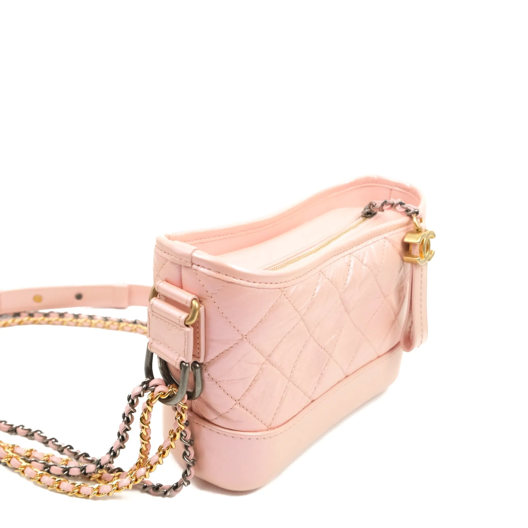 Chanel Small Gabrielle Hobo Iridescent Pink Aged Calfskin Mixed Hardware
