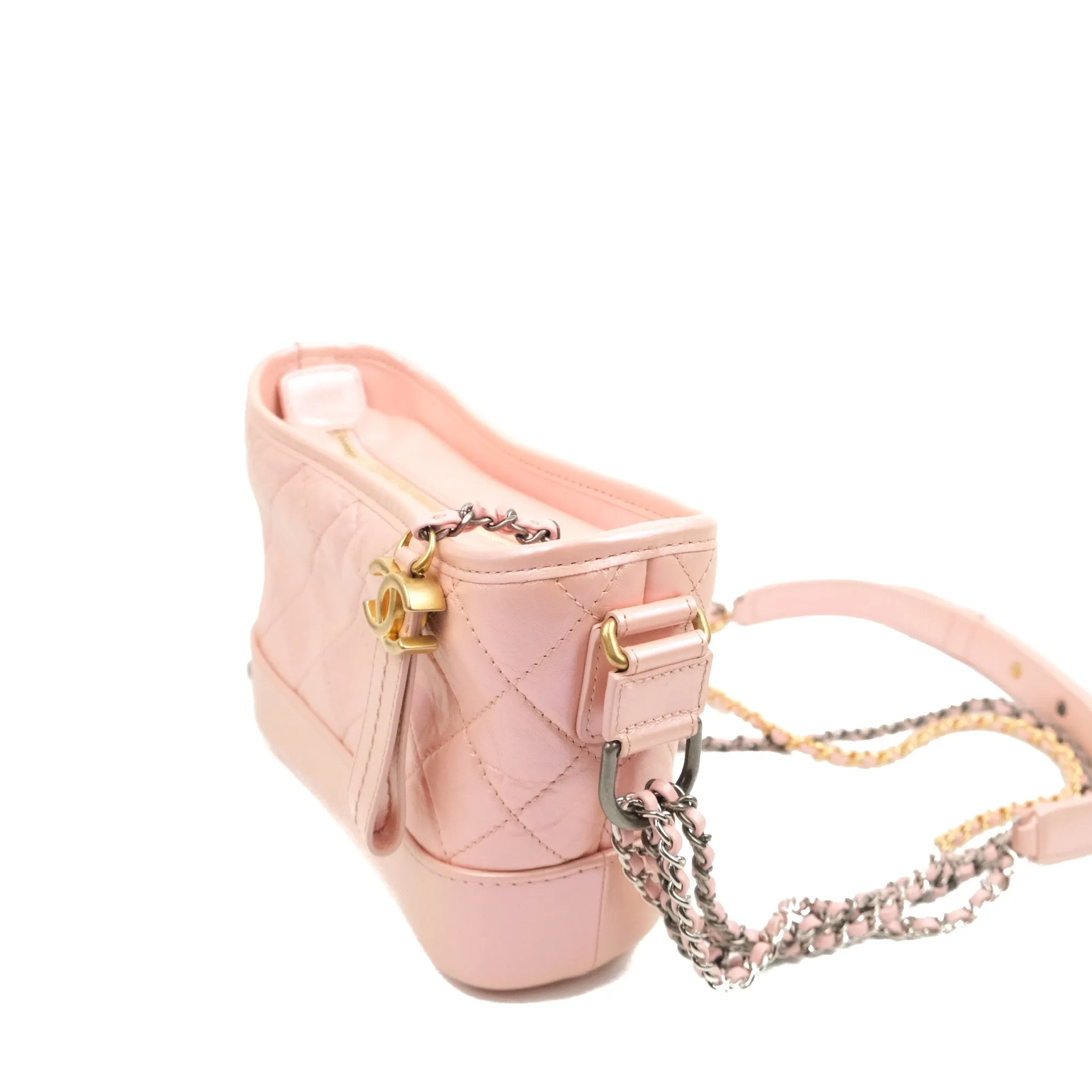 Chanel Small Gabrielle Hobo Iridescent Pink Aged Calfskin Mixed Hardware