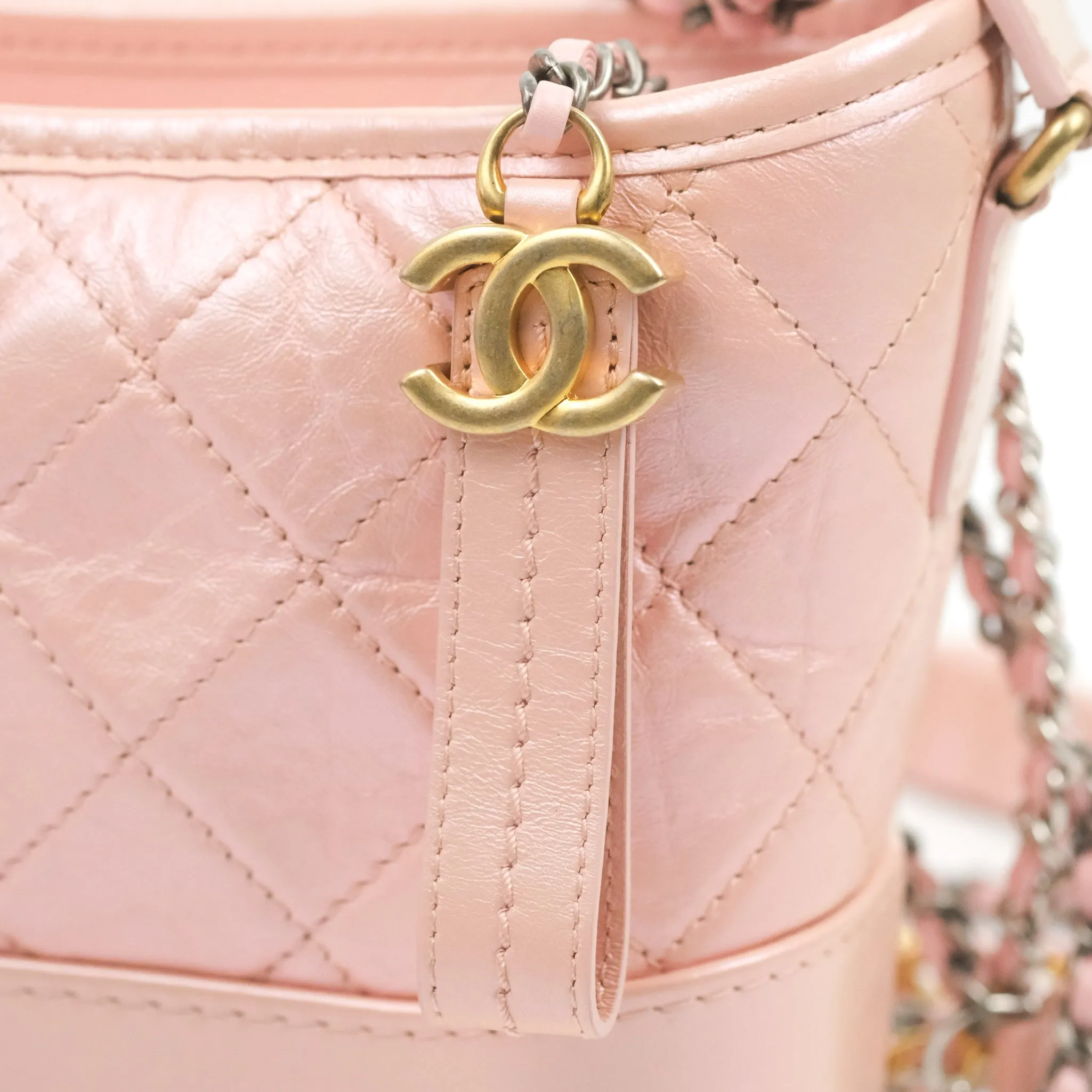 Chanel Small Gabrielle Hobo Iridescent Pink Aged Calfskin Mixed Hardware
