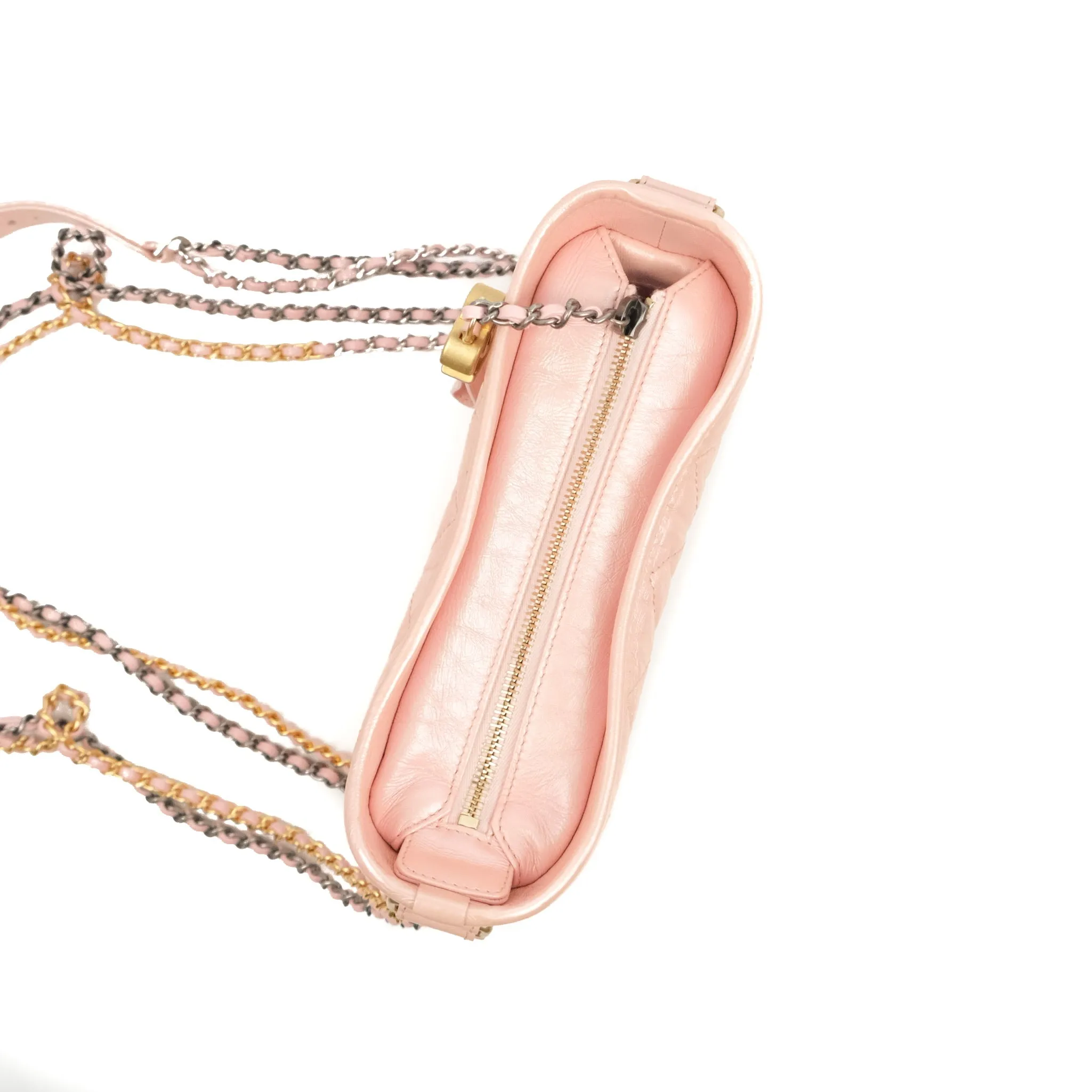 Chanel Small Gabrielle Hobo Iridescent Pink Aged Calfskin Mixed Hardware