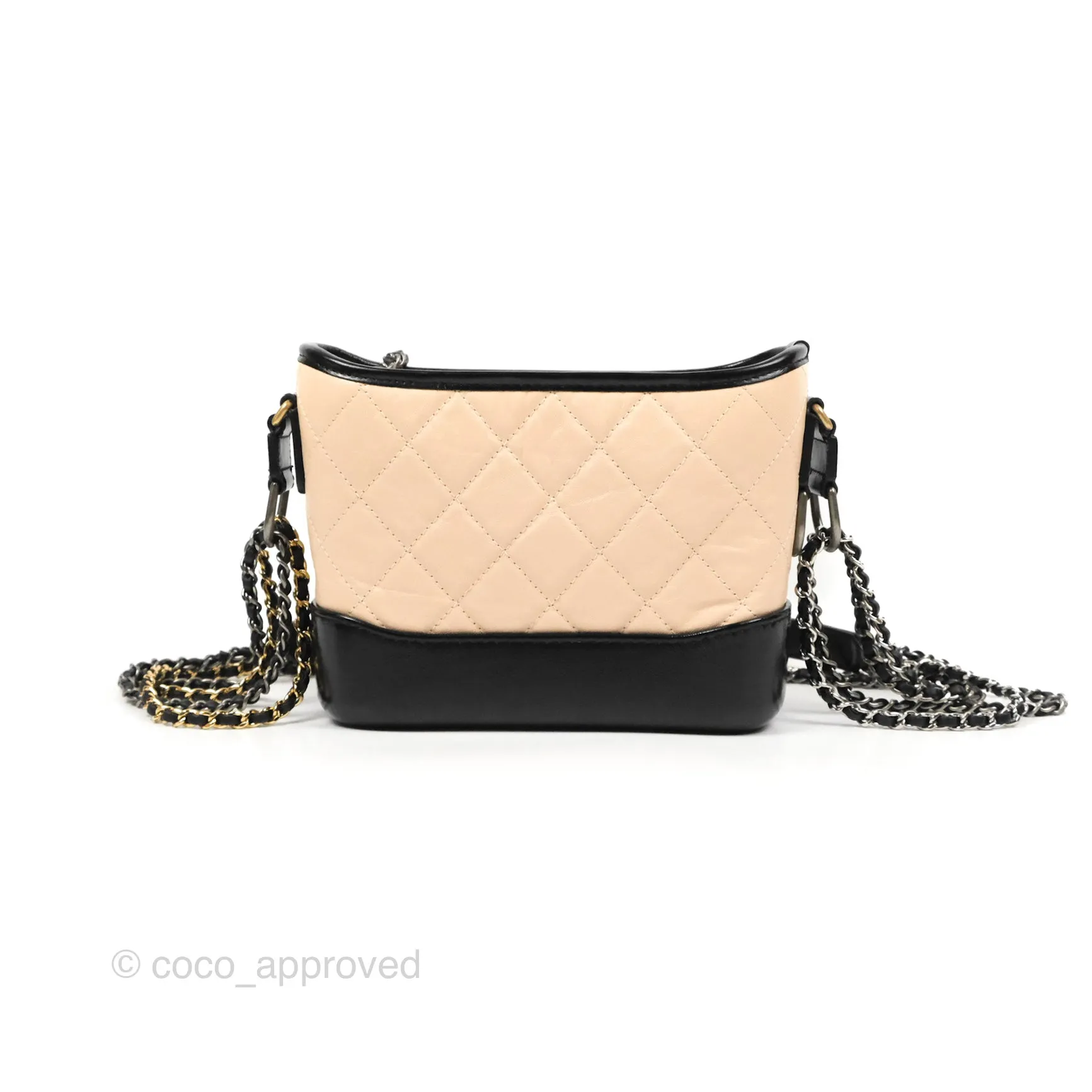 Chanel Small Gabrielle Hobo Quilted Beige Black Aged Calfskin