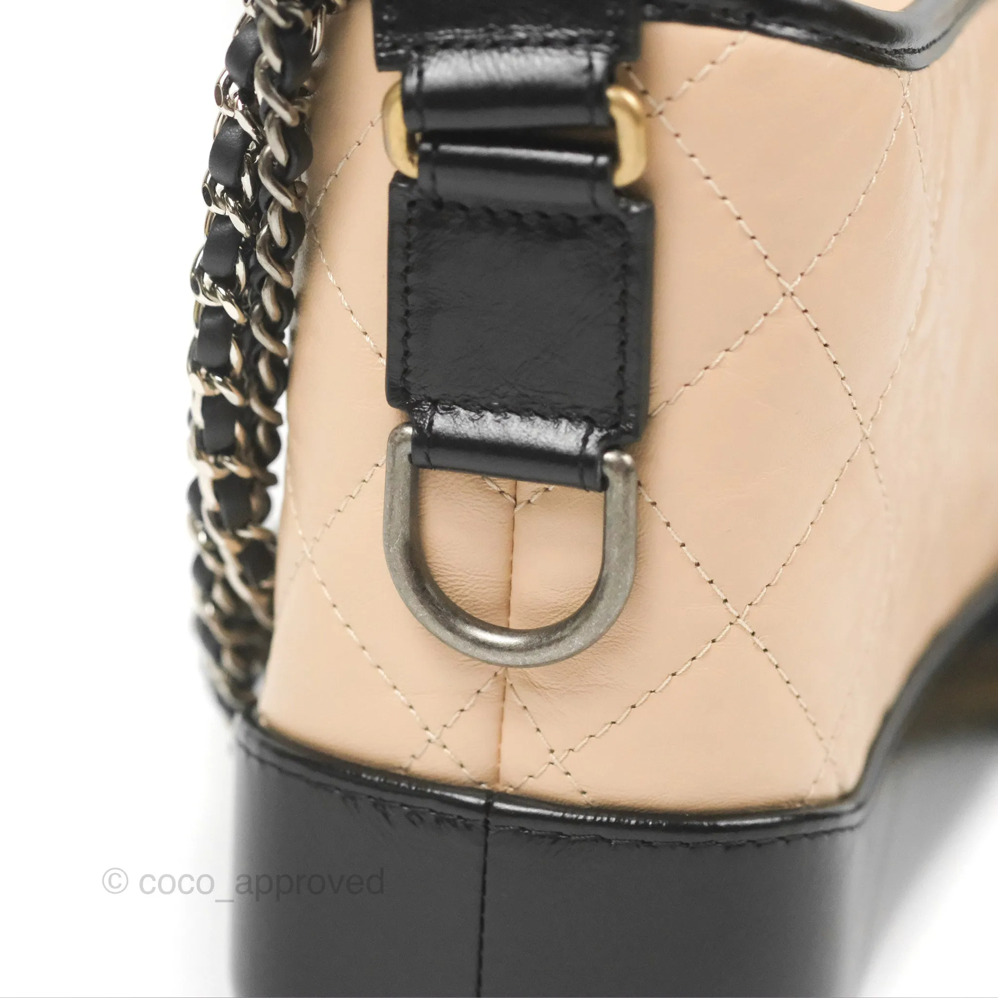 Chanel Small Gabrielle Hobo Quilted Beige Black Aged Calfskin