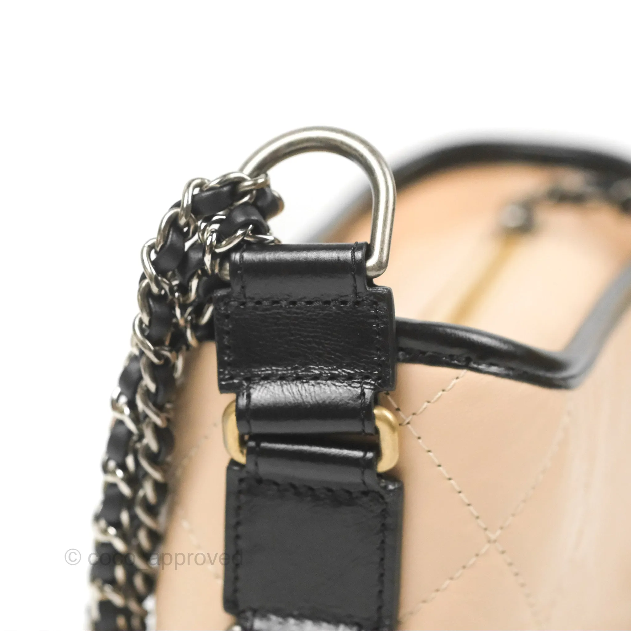 Chanel Small Gabrielle Hobo Quilted Beige Black Aged Calfskin
